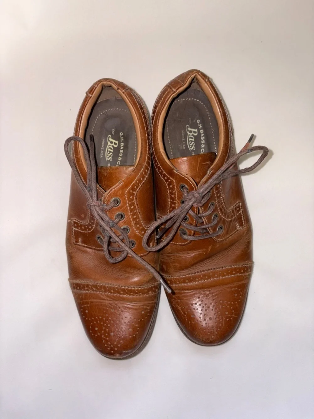 G.H. Bass & Co. Cognac Brown Leather Cap-Toe Derby‎ Oxfords Size 11